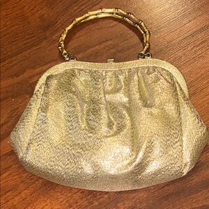 Vintage 50s Gold Lame Evening Bag: Handbag with Bamboo-Style Handle RETRO